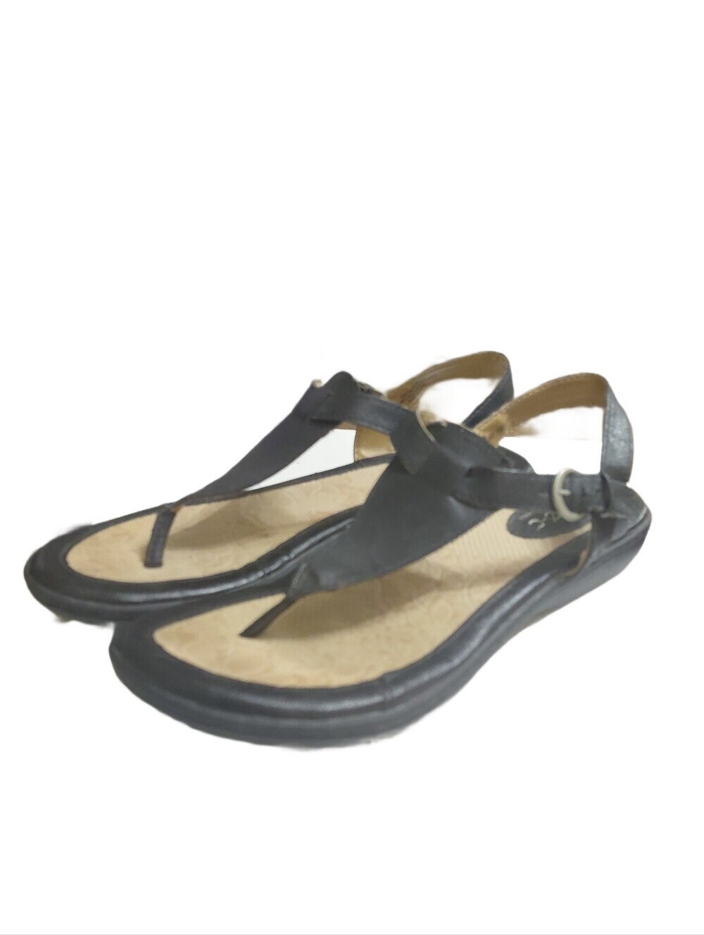 b.o.c Black Leather T-Strap Sandals Women's Size 8 Thong Ankle Strap Sandals - Picture 9 of 9